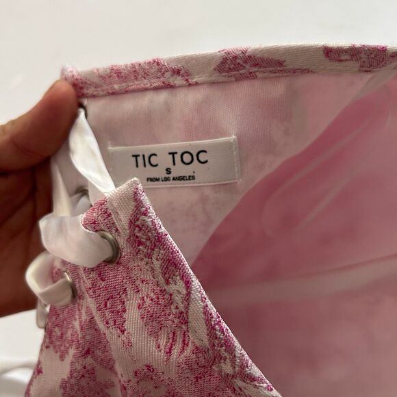 Tic Toc Los Angeles Pink Toile Corset Top Size S Lace-Up Bustier - Picture 3 of 6